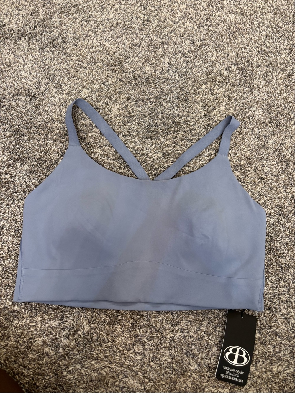 Organic Basics Active Cross Back Back  Misty Blue Seamless Sports Bralette Large